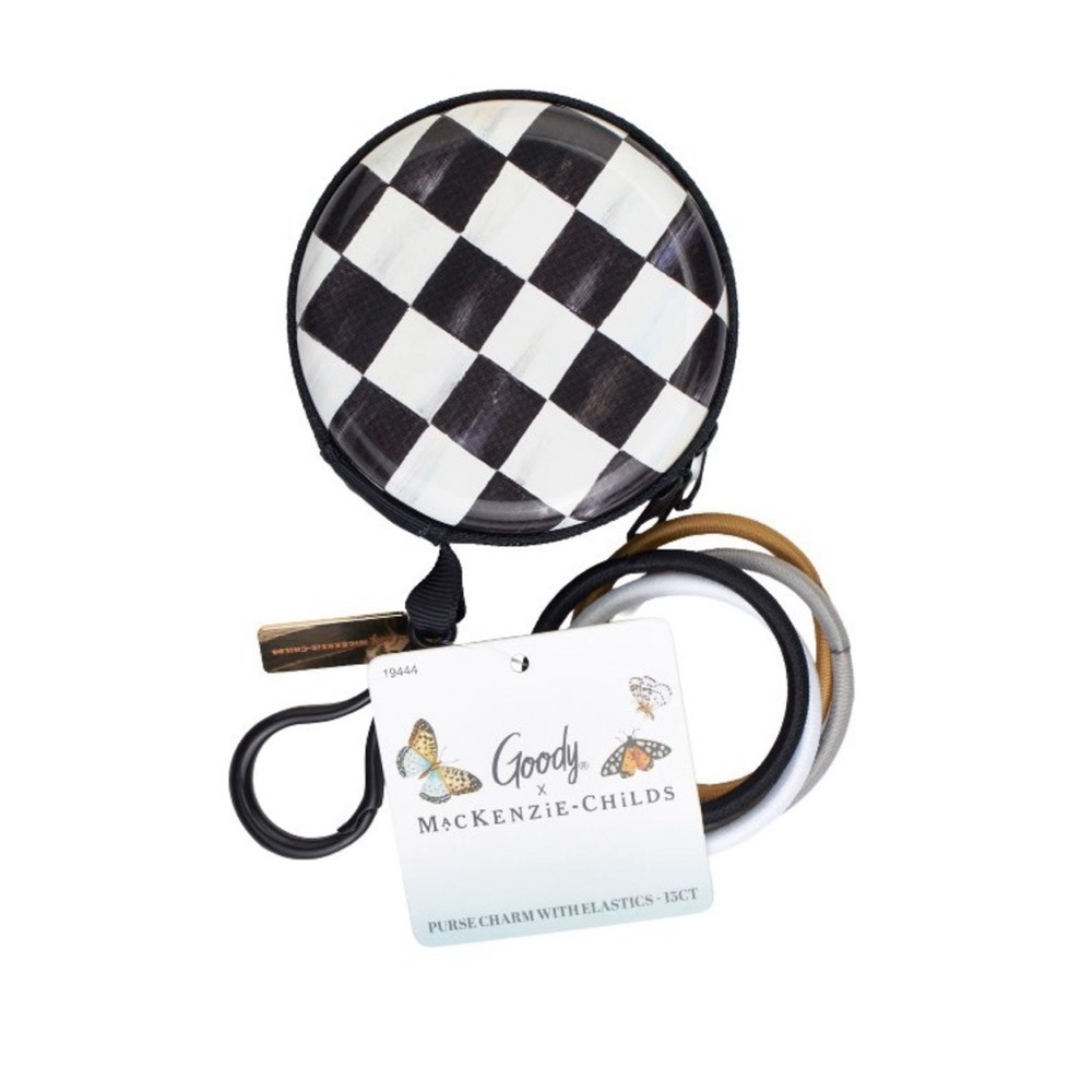 MacKenzie-Childs Goody Purse Charm Case Elastics Black White Courtly Check 15ct